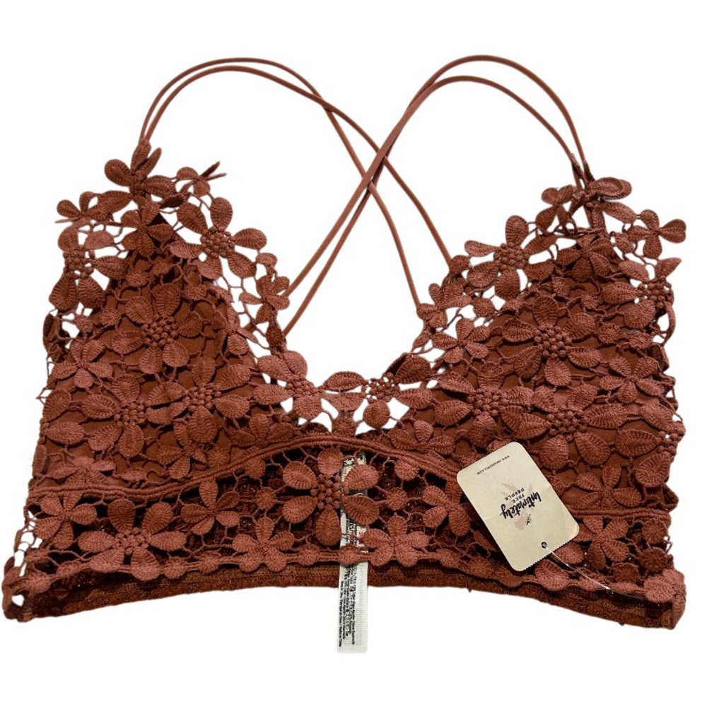 Free People Terra Cotta Halter Bralette Crop Top Floral Crochet Strappy Women S